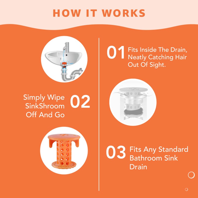 SinkShroom The Revolutionary Sink Drain Protector Hair Catcher/Strainer/Snare, Orange - Image 4
